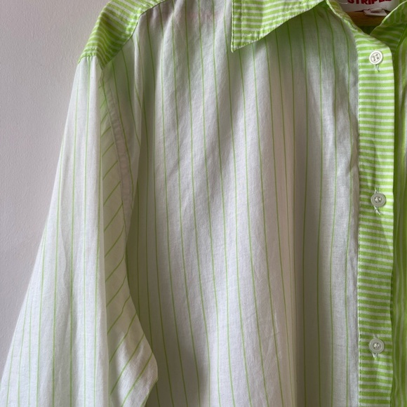 Solid & Striped 100 % Cotton Green Striped Shirt Large - Picture 7 of 11